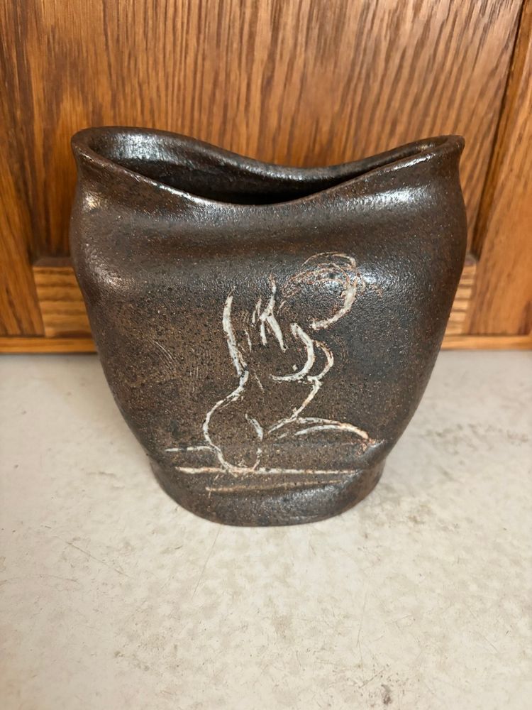 Vintage Wheel Thrown Vase with Silhouette