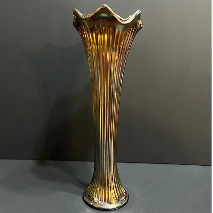 MARKDOWN! Northwood Amethyst Carnival Glass Fine Rib Swung Vase ~11.25β x 4.5β diameter