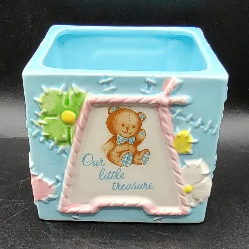 Vtg 1984 Lefton Baby Block Nursery Planter