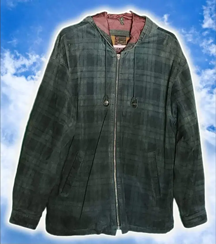 ✨️STRUCTURE Vintage 80's Green Plaid Leather Jacket✨️