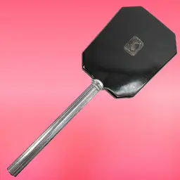 13” Vintage Art Deco Style Handheld Vanity Mirror. Black Back; Silver-Plated Handle. *Read Conditions*