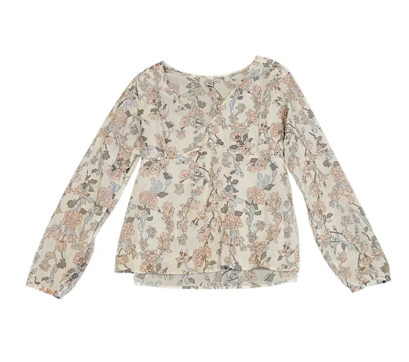 Old Navy Vintage Blouse Women XXL White Floral Cotton Babydoll Sheer Waist Tie