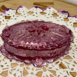 Vintage Fenton Glass Oval “Cabbage Rose Trinket Box In Dusty Rose