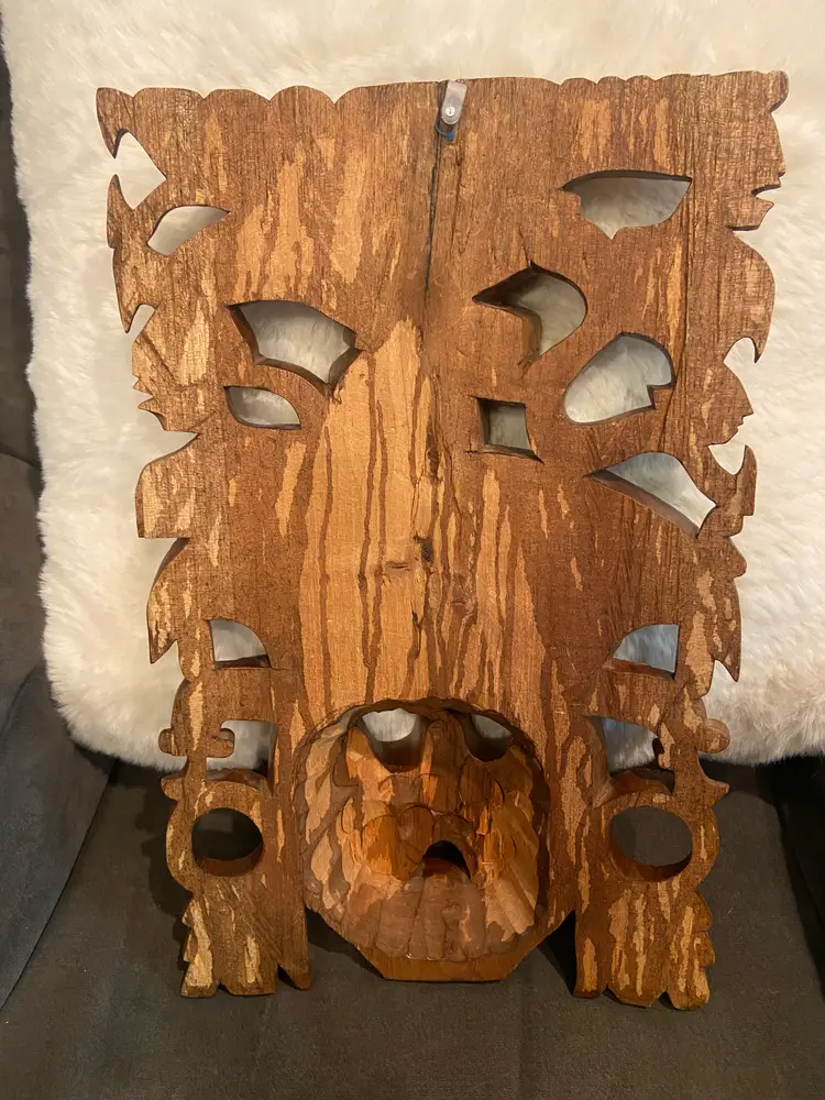 Handcrafted Mayan Style Wood Mask, 16" x 10.25"