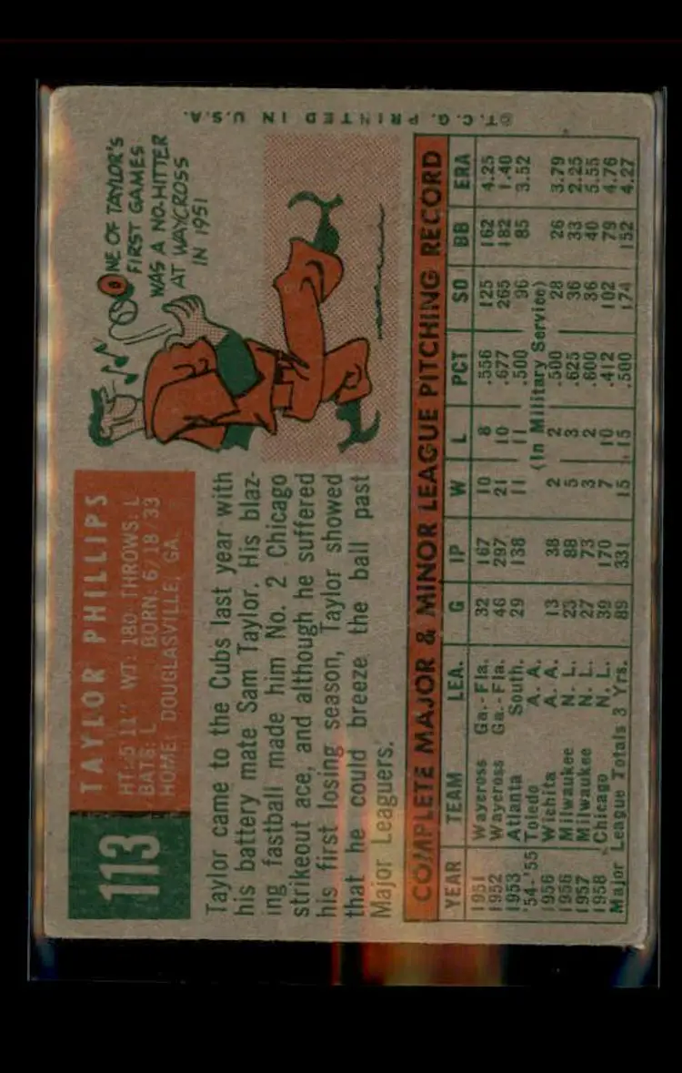 1959 Topps #113 Taylor Phillips - (pk4) - Chicago Cubs