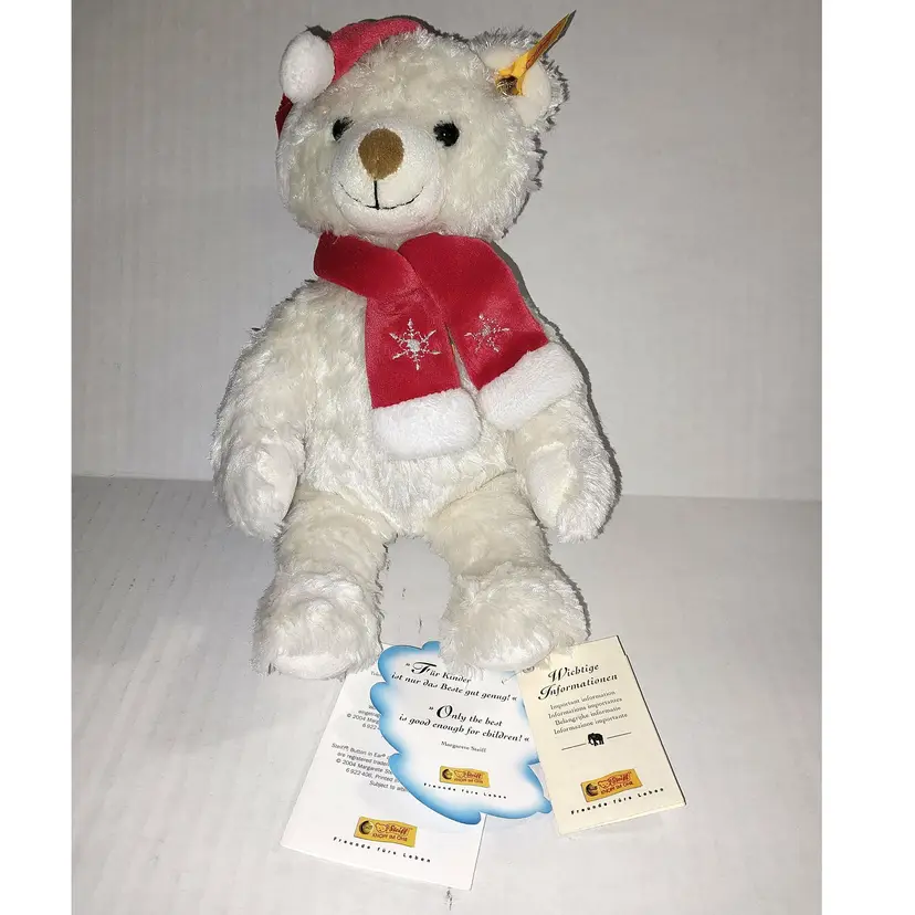 2004 Steiff Cosy Friends Mohair Christmas Bear with Hat, Scarf & Steiff Button NEW OLD STOCK! WITH ALL TAGS!!!