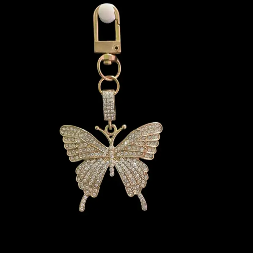 Goldtone Crystal Butterfly Pendant / Keychain . Not Signed