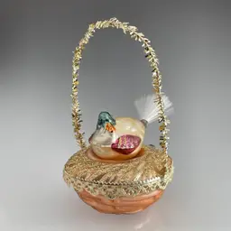 Blumchen Inge-Glas Duck Bird In Nest Glass Vintage Christmas Ornament Germany 3"