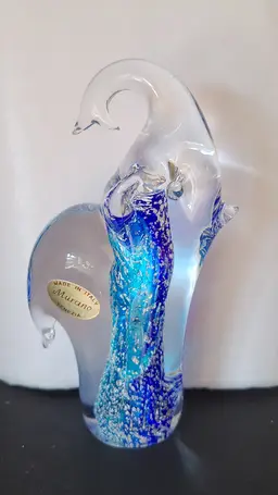 Blown Art Glass Elephant - Murano Style - Cobalt & Teal with Silver Flecks