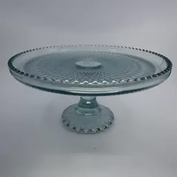 Jeannette Glass Ice Blue Harp 10" Wide Cake Stand