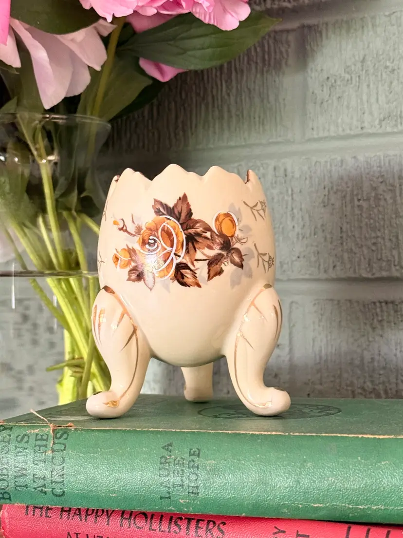 Vintage Napco Japan Footed Planter Vase | Cottagecore Floral Ceramic Cachepot | Victorian Style Vanity Decor