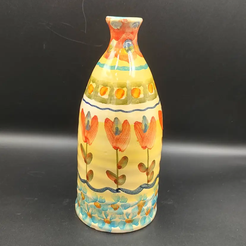 Vtg Hand Painted Italian Pottery Vase