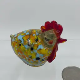 Artisan Art Glass Fat Roosting Chicken Rooster Miniature Millefiori Figurine