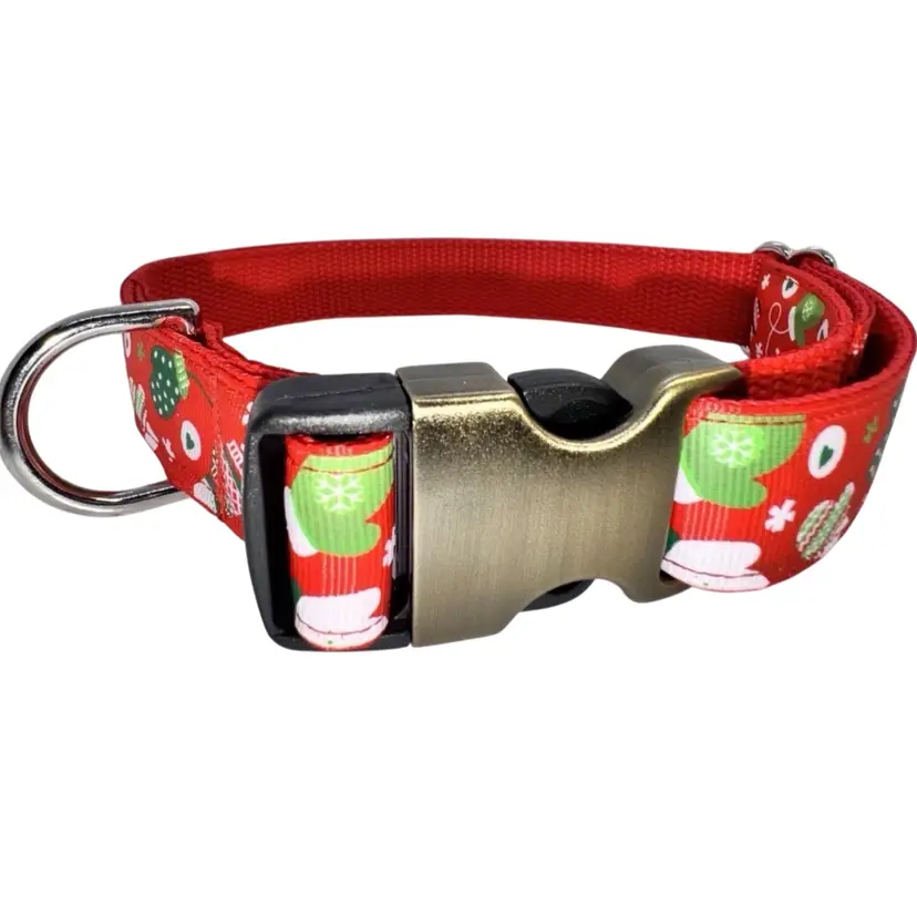 Dog Collar Red Snowman Christmas Holiday Large Handmade Heavy Duty W/Buckle NEW