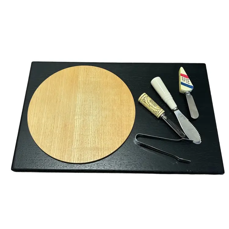 #01 - Kunst West Germany Esche Hand Made Wooden Serving board with 4 assorted serving pieces. (modern Different Makers)