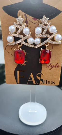 Festive Evergreen Earrings with Dazzling Red Gems