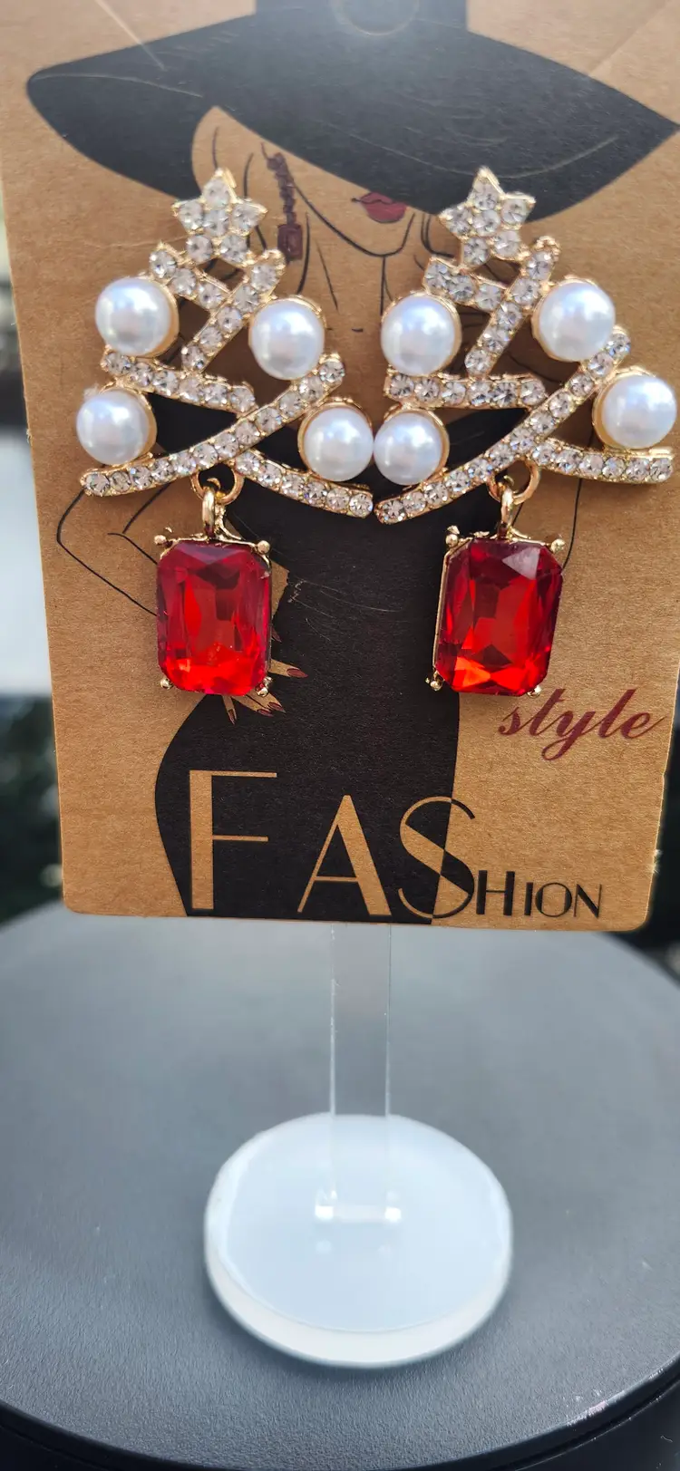 Festive Evergreen Earrings with Dazzling Red Gems