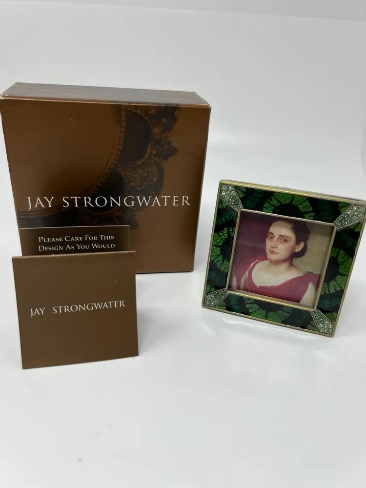 Jay Strongwater Green Picture Frame "Leland" Jungle Collection 3x3 New Swarovski
