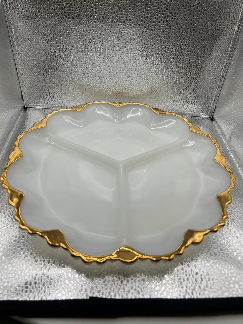 Vintage Anchor Hocking Milk Glass Divided  Relish Dishes.     4 Available.