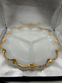 Vintage Anchor Hocking Milk Glass Divided Relish Dishes. 4 Available.