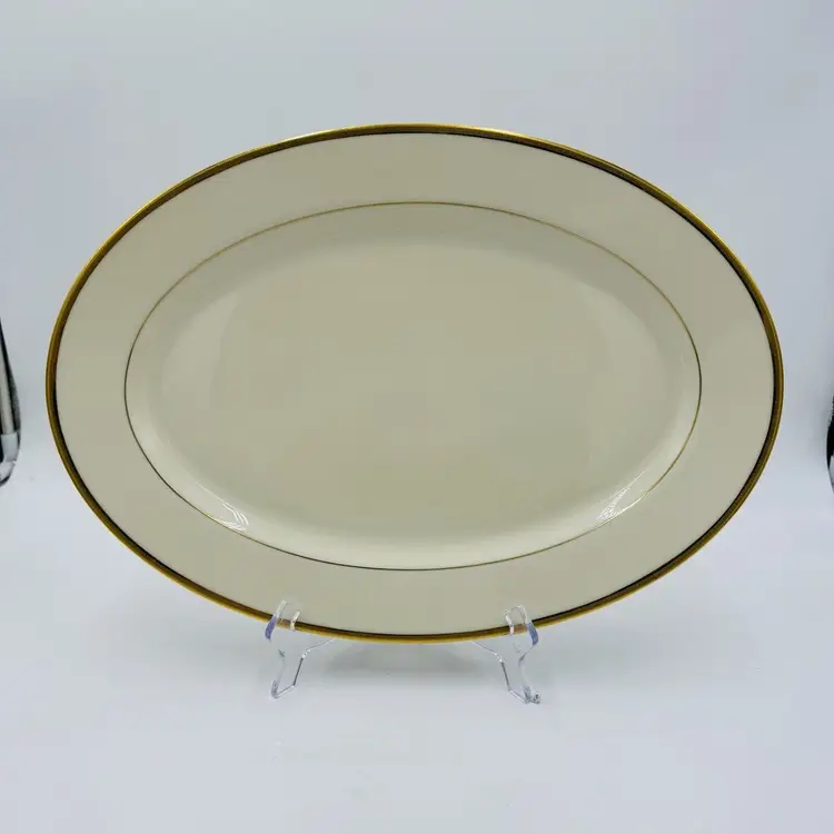 Lenox Tuxedo Gold Trim 16in Medium Oval Ivory China Platter Serving Dish J-33