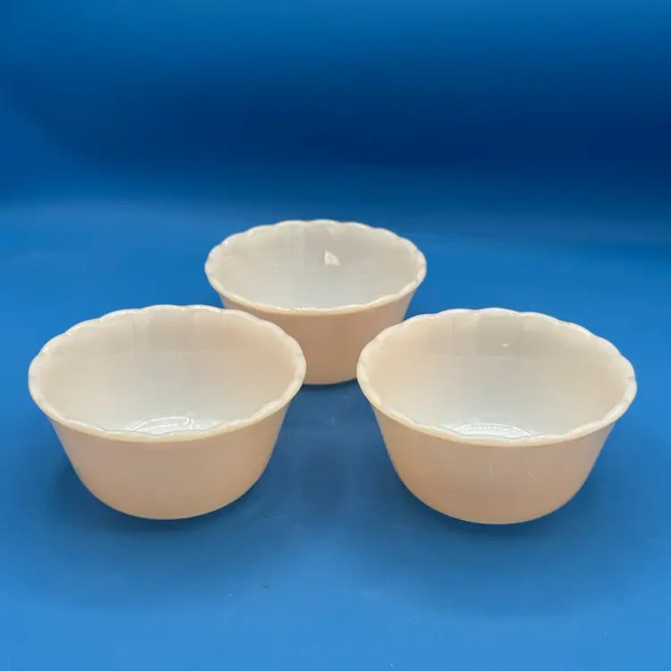3 Fire-King Peach Luster Scalloped Rim Bowls / Ramekin  6oz #424 USA