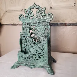 Victorian Style Vintage Green Cast Iron Letter Holder