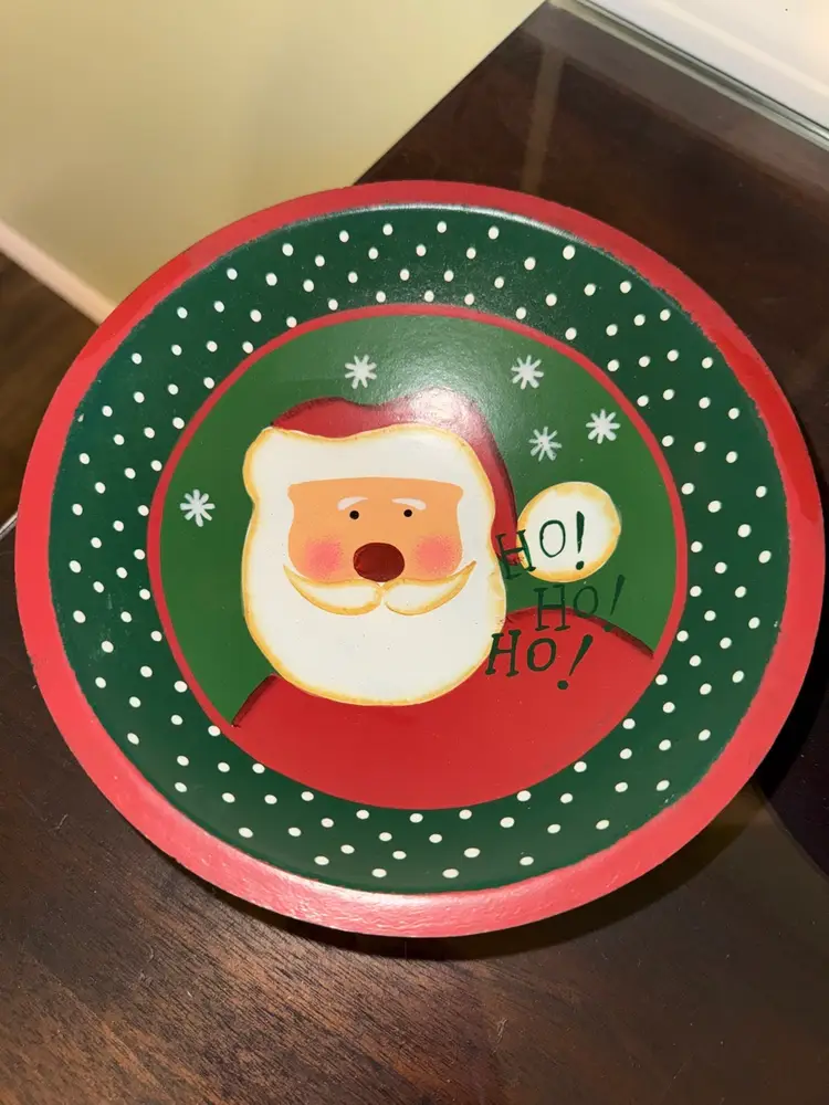 Pair of 2 Christmas Handpainted Wooden Bowls: santa and rudolph