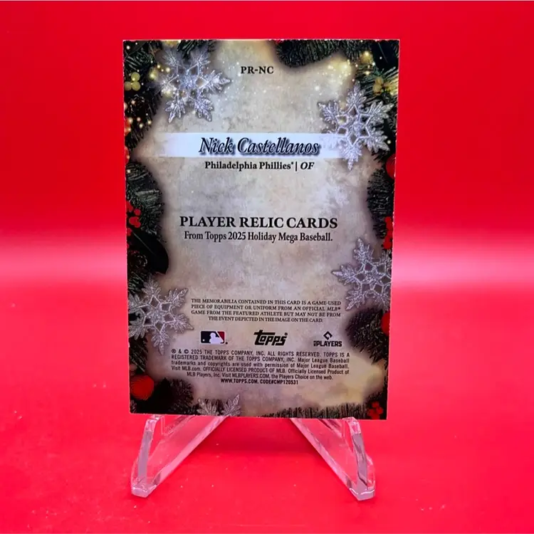 Nick Castellanos 2025 Topps Holiday Mega Player Relic Philadelphia Phillies