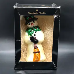 Vtg Christopher Radko Christmas Ornament Glass 1996  Snowman Broom Original Box
