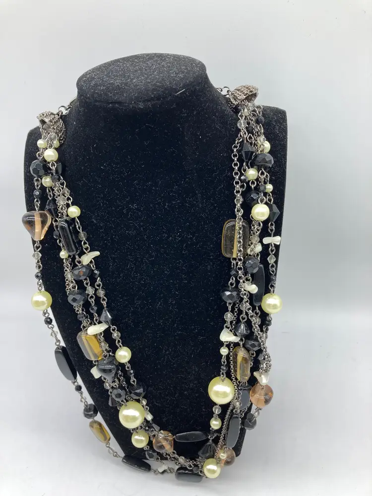 LIA SOPHIA Multi Strand Beaded Gunmetal Necklace