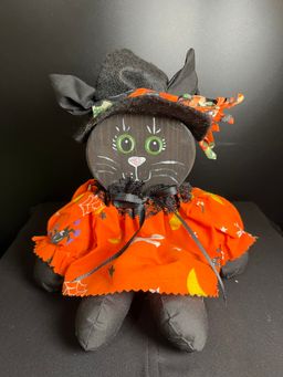 Hand Crafted Black Cat All Decked Out for Halloween! Lot 63