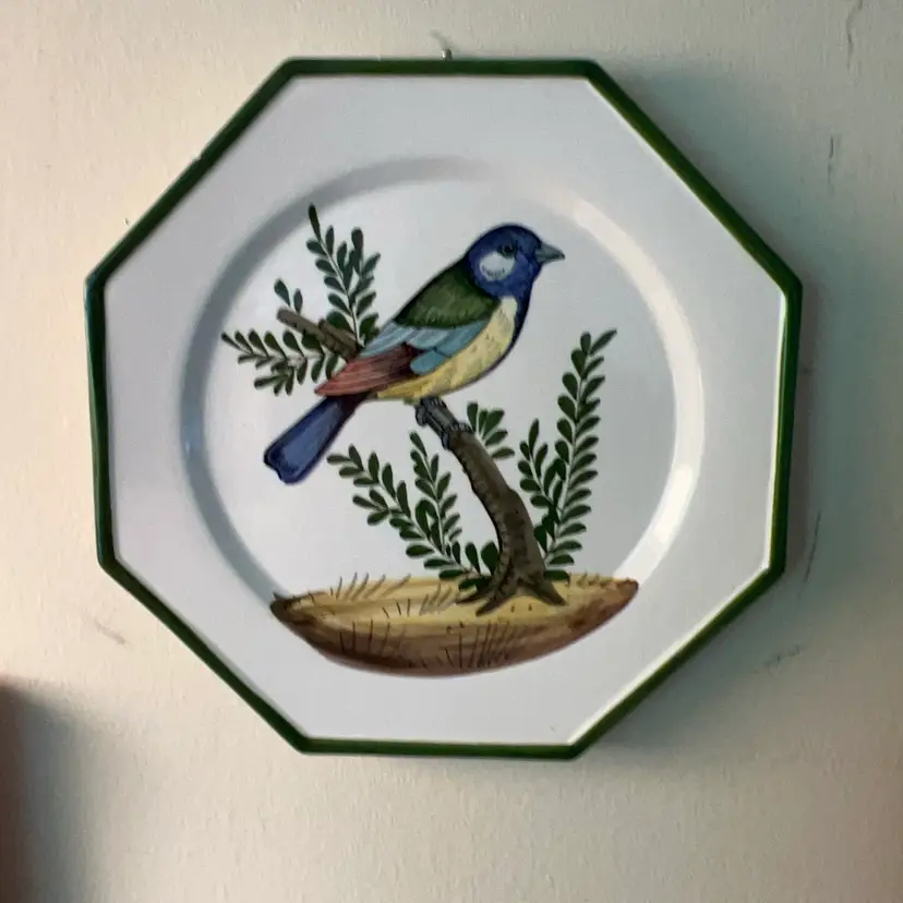 Vintage Ceramic Plate Made in Italy Hand Painted Birds Signed Piazza Stocco