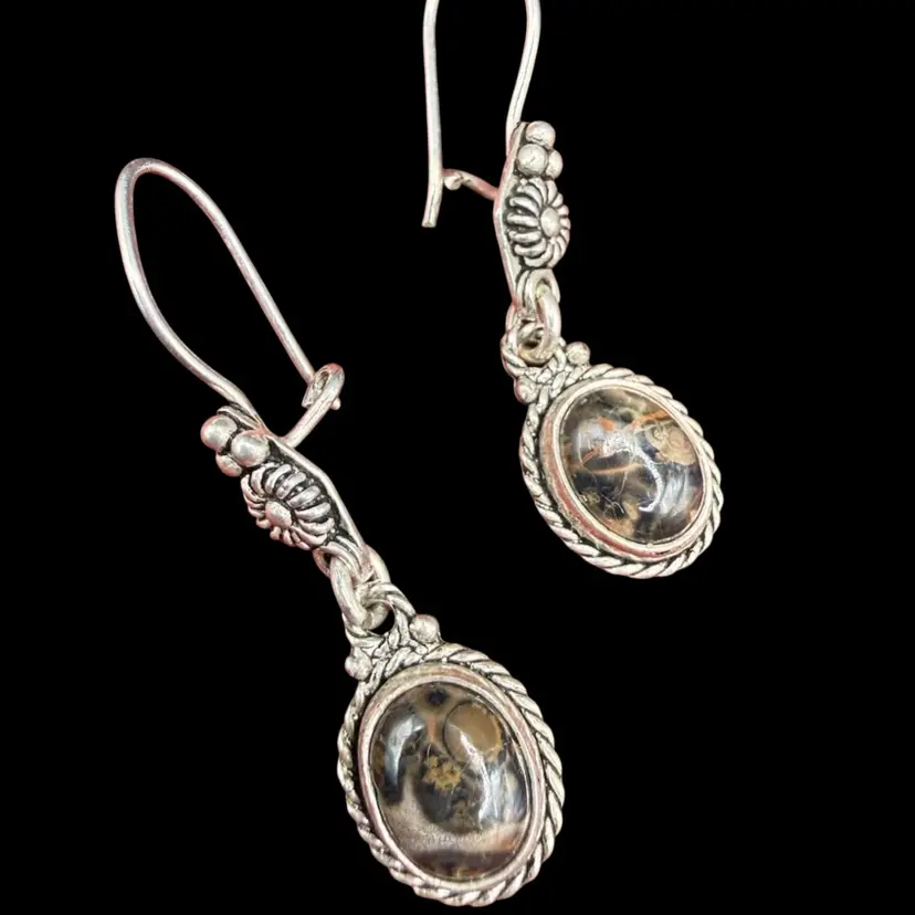 sterling silver dangle earrings featuring oval-shaped jasper Agate cabochons