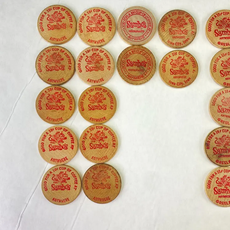Vintage Sambos Restaurant Coffee Tokens Wooden Nickels Advertising Lot