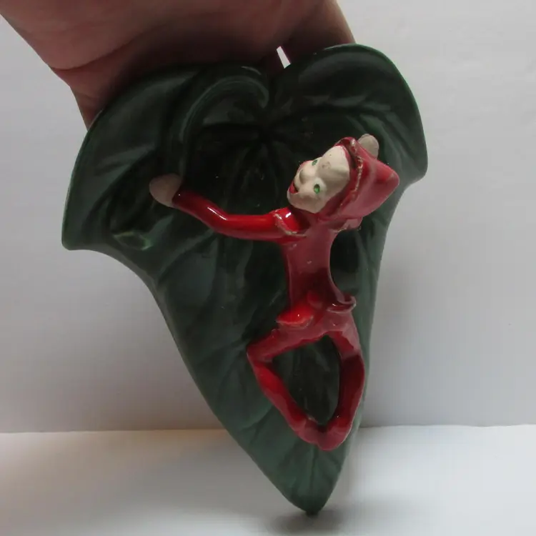 vintage red pixie elf on leaf wall pocket Christmas decor