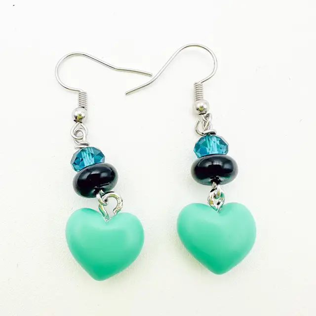 Heart Earrings Turquoise Color with Blue and Black Accent Handmade