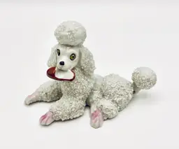 Vintage, MCM, Porcelain, Sugar/Spaghetti French Poodle, White/Pink, Holding Shoe