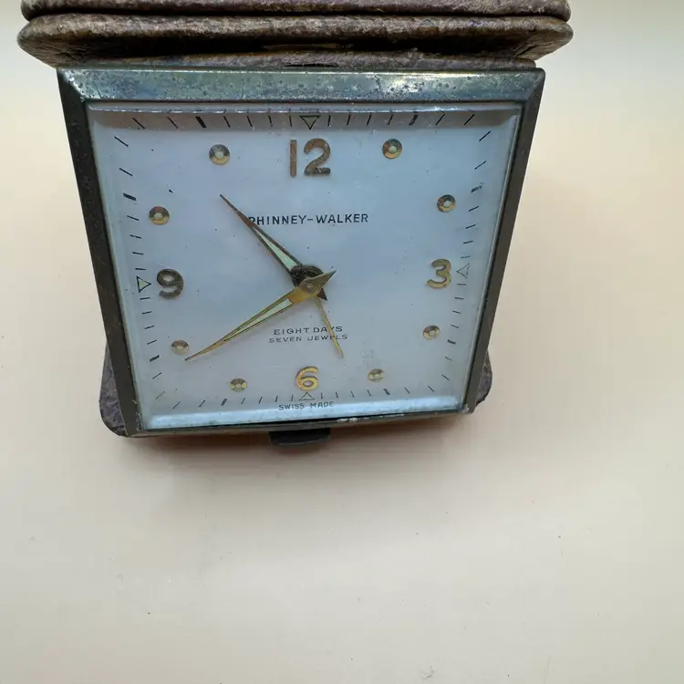 VTG Phinney-Walker Wind-Up Travel Alarm Clock, Distressed Brown Leather Case