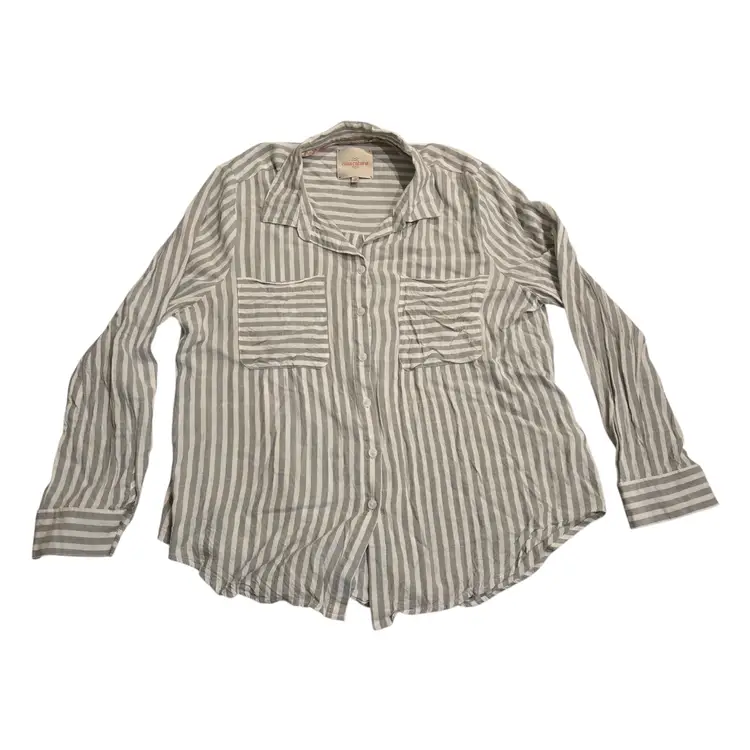 Casa Cabana Size XL Mint Stripe Shirt Button Up Long Sleeve Casual Relaxed Chic