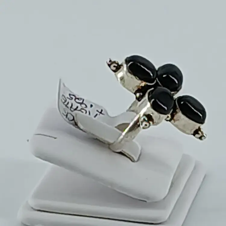 Black Agate Gemstones set in Sterling Silver Ring
