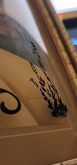 Morris & Bendien NY Sandre´ Lithograph in Reverse Painted Bubble Convex Glass VTG