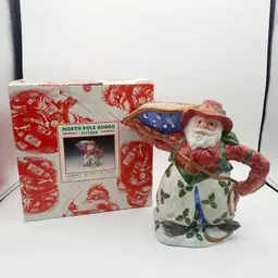Vintage Fitz and Floyd Omnibus North Pole Rodeo Cowboy Santa Pitcher 1995