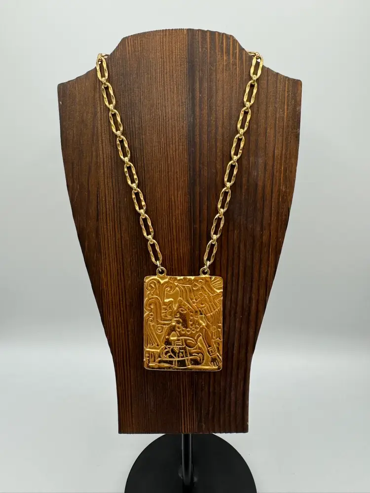 # 78 Napier Mayan Aztec Necklace Book Piece 18k Gold Plated New York 1969