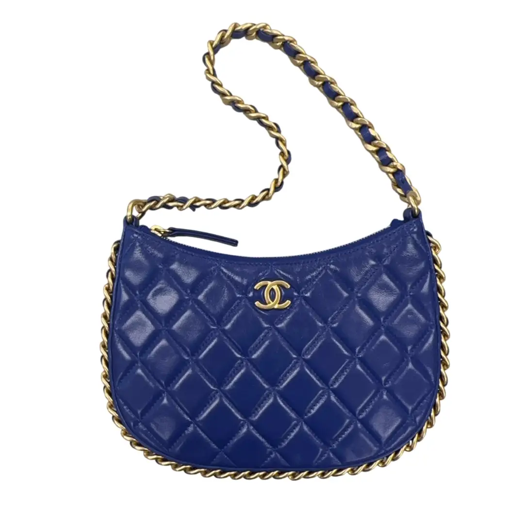 Chanel 2023 Blue Calfskin Chain Around Hobo