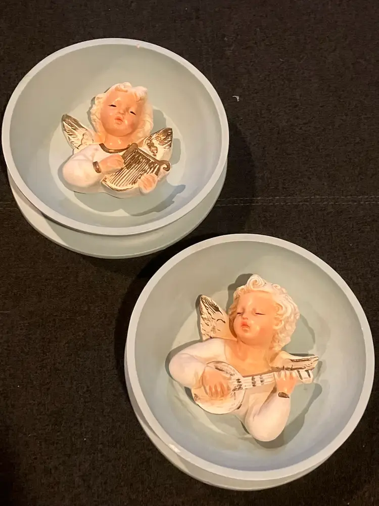 Vintage Musical Angel Wall Plaques 2 Pc Set