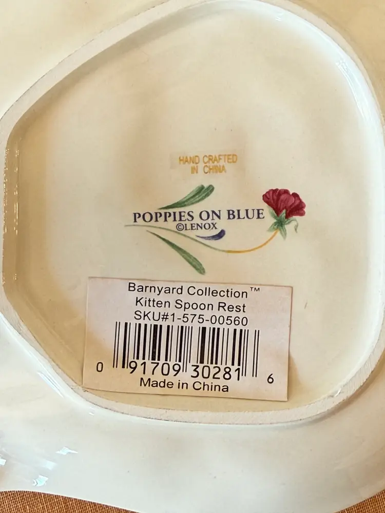 Vintage Lenox “Poppies on Blue” Kitten Spoon Rest | Barnyard Collection