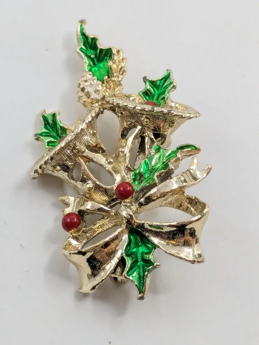 Vintage Gerry's Christmas Bells Brooch Pin Gold Tone Holiday Jewelry