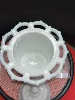 Vintage Westmoreland Paneled Grape Compote/Candy Dish With Lid And Lace Edge