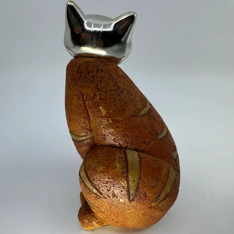 Silver Toned Head & Pottery Cat Figurine